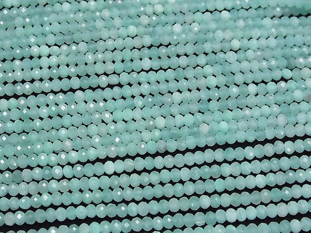 [Video] High Quality! Amazonite AA++ Faceted Button Roundel 3.5x3.5x2.5mm 1strand beads (aprx.15inch/37cm)