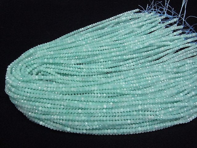 [Video] High Quality! Amazonite AA++ Faceted Button Roundel 3.5x3.5x2.5mm 1strand beads (aprx.15inch/37cm)