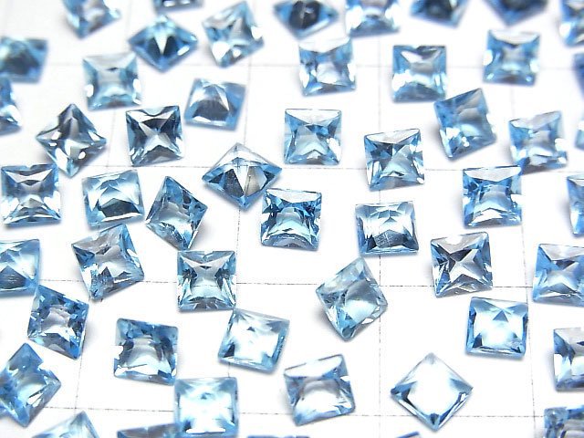 [Video]High Quality Swiss Blue Topaz AAA Loose stone Princess cut 4x4mm 5pcs