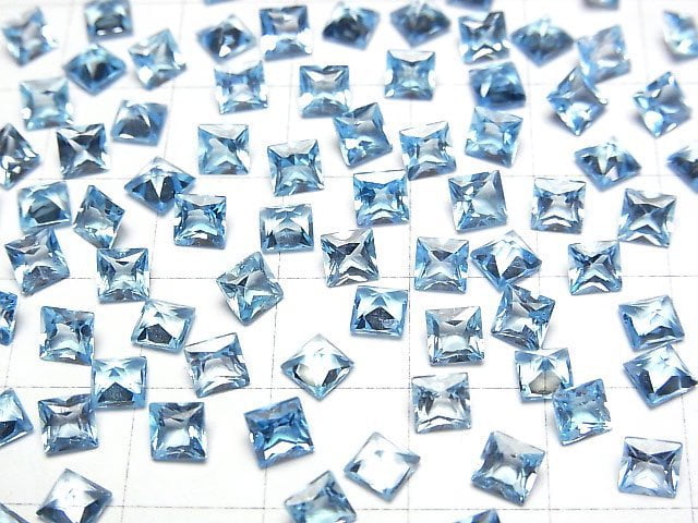 [Video]High Quality Swiss Blue Topaz AAA Loose stone Princess cut 4x4mm 5pcs