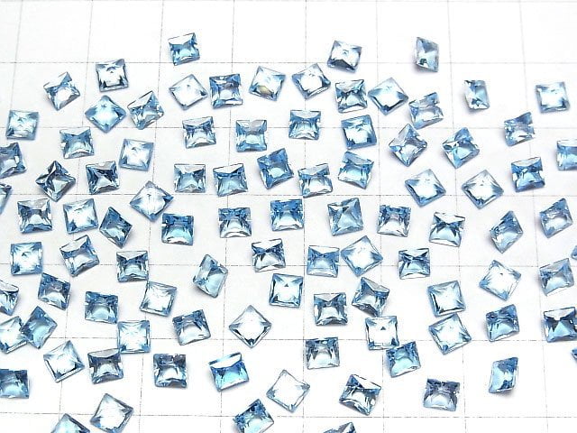 [Video]High Quality Swiss Blue Topaz AAA Loose stone Princess cut 4x4mm 5pcs