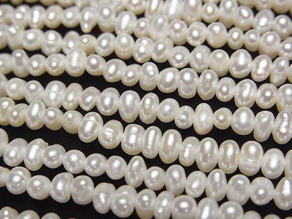 [Video] Fresh Water Pearl AA++ White Potato-Roundel 4mm 1strand beads (aprx.14inch/34cm)