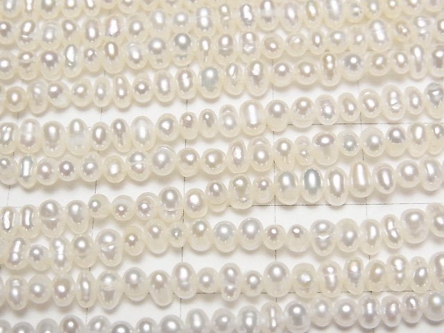 [Video] Fresh Water Pearl AA++ White Potato-Rondelle 4mm 1strand beads (aprx.14inch/34cm)