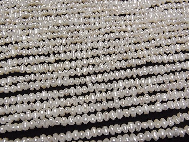 [Video] Fresh Water Pearl AA++ White Potato-Rondelle 4mm 1strand beads (aprx.14inch/34cm)
