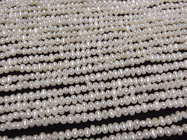 [Video] Fresh Water Pearl AA++ White Potato-Roundel 4mm 1strand beads (aprx.14inch/34cm)