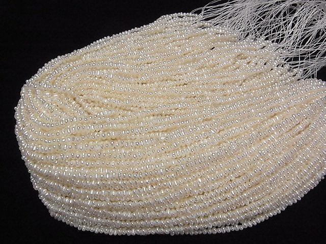 [Video] Fresh Water Pearl AA++ White Potato-Roundel 4mm 1strand beads (aprx.14inch/34cm)