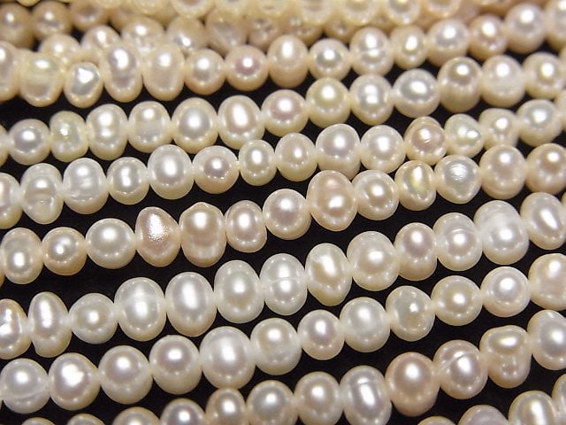 [Video] Fresh Water Pearl AA++ Natural Light Pink Orange Potato -Roundel 4mm 1strand beads (aprx.14inch/34cm)