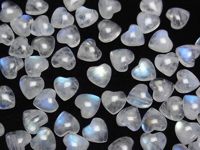 [Video]Rainbow Moonstone AA++ Heart Cabochon 7.5x8mm 2pcs