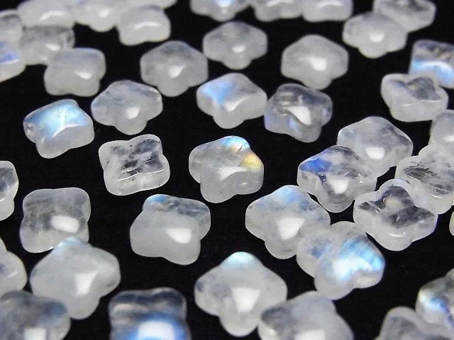 [Video] Rainbow Moonstone AA++ Flower Motif Cabochon 8x8mm 4pcs