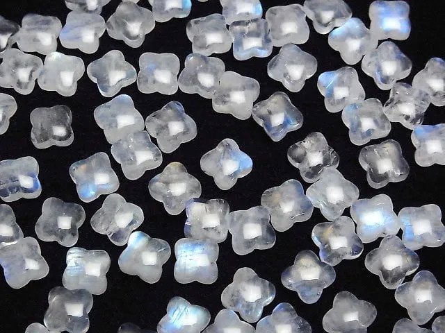 [Video] Rainbow Moonstone AA++ Flower Motif Cabochon 8x8mm 4pcs