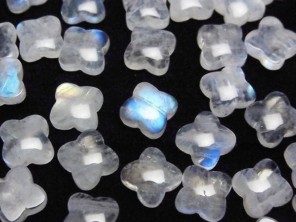 [Video] Rainbow Moonstone AA++ Flower Motif Cabochon 9.5x9.5mm 2pcs