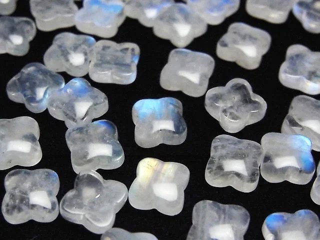 [Video] Rainbow Moonstone AA++ Flower Motif Cabochon 9.5x9.5mm 2pcs