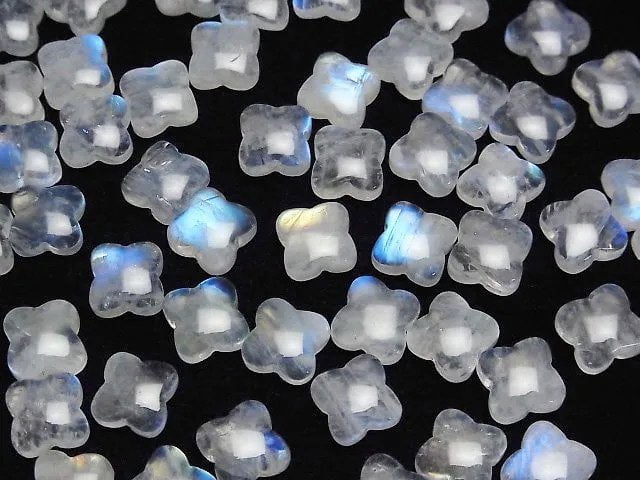 [Video] Rainbow Moonstone AA++ Flower Motif Cabochon 9.5x9.5mm 2pcs