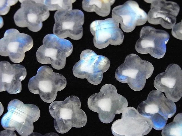 [Video]Rainbow Moonstone AA++ Flower Motif Cabochon 10.5x10.5mm 2pcs