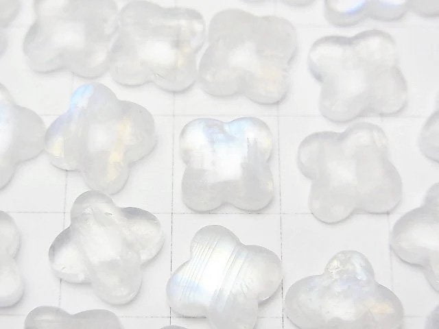 [Video]Rainbow Moonstone AA++ Flower Motif Cabochon 10.5x10.5mm 2pcs