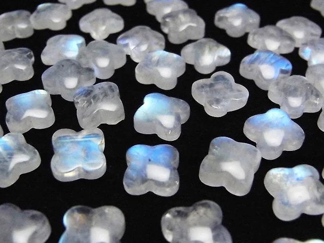 [Video]Rainbow Moonstone AA++ Flower Motif Cabochon 10.5x10.5mm 2pcs