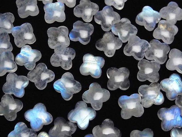 [Video]Rainbow Moonstone AA++ Flower Motif Cabochon 10.5x10.5mm 2pcs