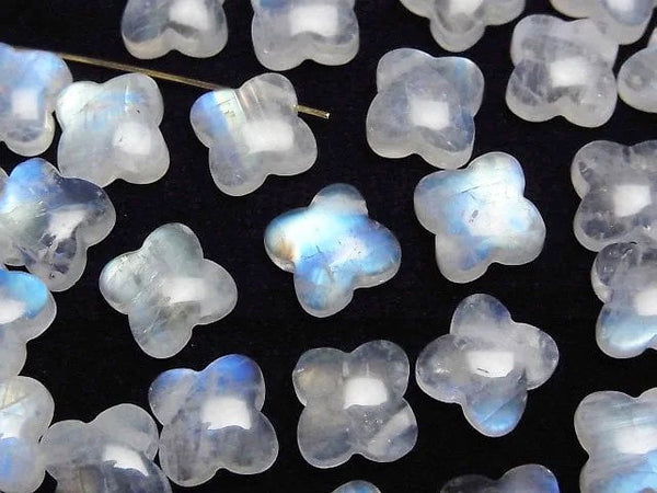 [Video] Rainbow Moonstone AA++ Flower Motif 10.5x10.5mm [Top Side Drilled Hole] 2pcs