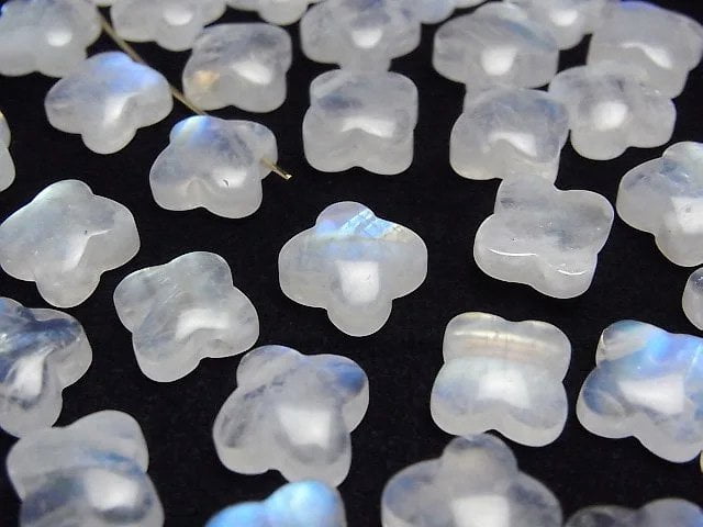 [Video] Rainbow Moonstone AA++ Flower Motif 10.5x10.5mm [Top Side Drilled Hole] 2pcs