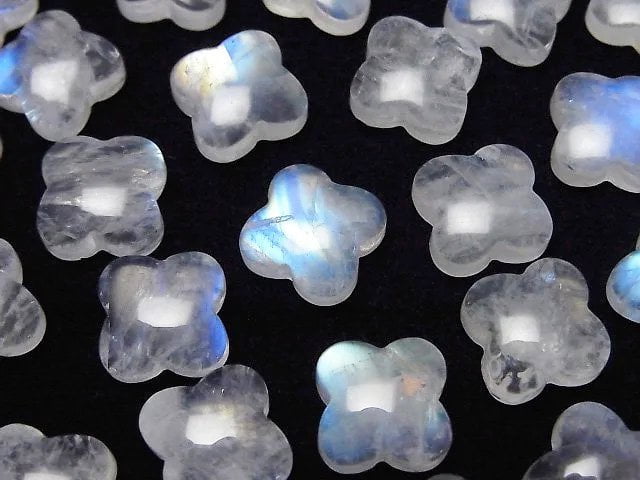 [Video] Rainbow Moonstone AA++ Flower Motif Cabochon 12x12mm 2pcs