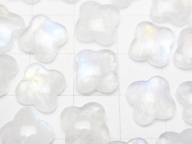 [Video] Rainbow Moonstone AA++ Flower Motif Cabochon 12x12mm 2pcs