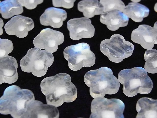 [Video] Rainbow Moonstone AA++ Flower Motif Cabochon 12x12mm 2pcs