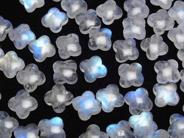 [Video] Rainbow Moonstone AA++ Flower Motif Cabochon 12x12mm 2pcs