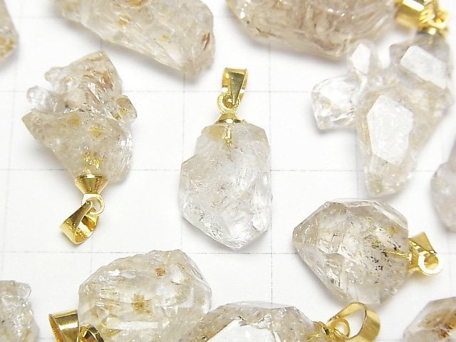 [Video] Oil in Quartz Rough Rock Nugget Pendant Gold color 1pc