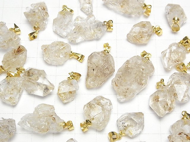 [Video] Oil in Quartz Rough Rock Nugget Pendant Gold color 1pc