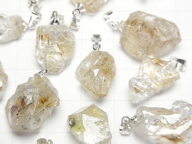 [Video] Oil in Quartz Rough Rock Nugget Pendant Silver color 1pc