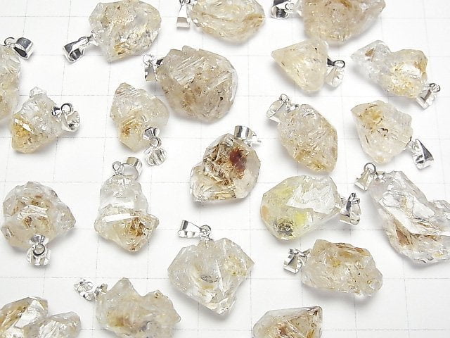 [Video] Oil in Quartz Rough Rock Nugget Pendant Silver color 1pc
