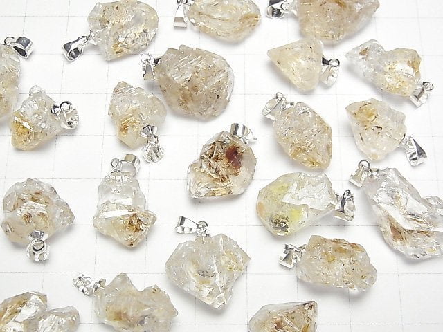 [Video] Oil in Quartz Rough Rock Nugget Pendant Silver color 1pc