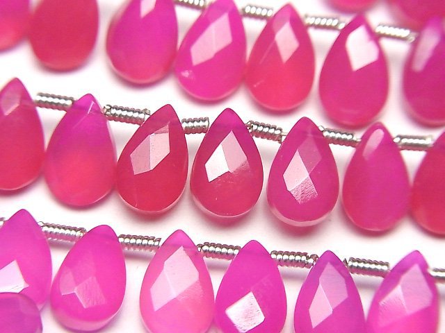 [Video]High Quality Fuchsia Pink Chalcedony AAA Pear Shape Faceted Briolette 8x5mm half or 1strand (30pcs)