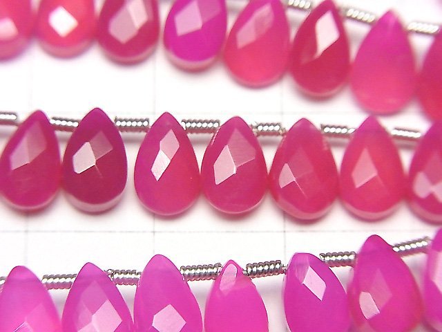 [Video]High Quality Fuchsia Pink Chalcedony AAA Pear Shape Faceted Briolette 8x5mm half or 1strand (30pcs)