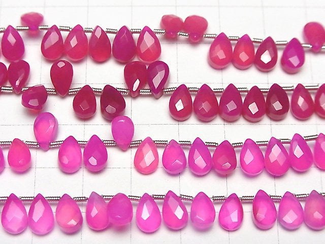 [Video]High Quality Fuchsia Pink Chalcedony AAA Pear Shape Faceted Briolette 8x5mm half or 1strand (30pcs)