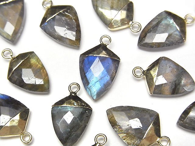 [Video] Labradorite Transformed Faceted Pear Shape Charm Gold Color 2pcs