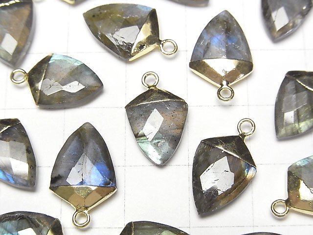 [Video] Labradorite Transformed Faceted Pear Shape Charm Gold Color 2pcs