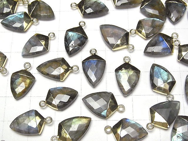 [Video] Labradorite Transformed Faceted Pear Shape Charm Gold Color 2pcs