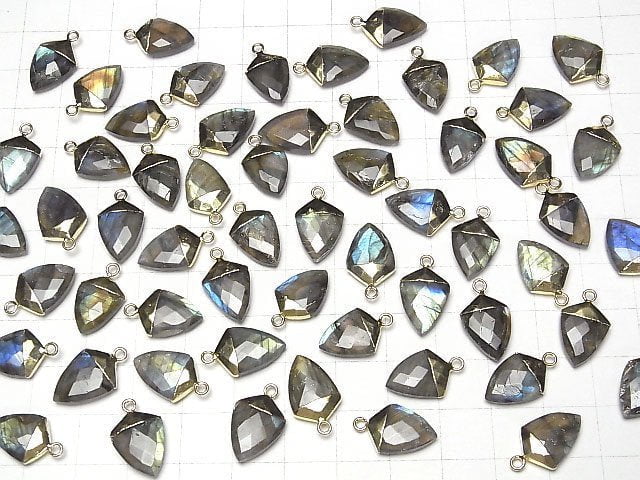 [Video] Labradorite Transformed Faceted Pear Shape Charm Gold Color 2pcs