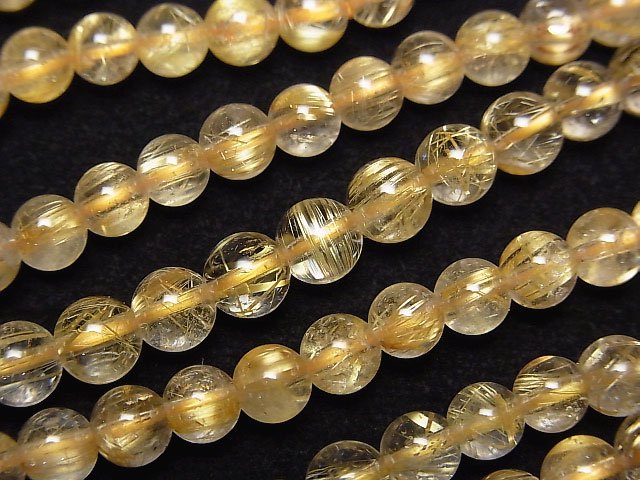 [Video]Rutilated Quartz AAA- Round 5.5mm half or 1strand beads (aprx.21inch/52cm)