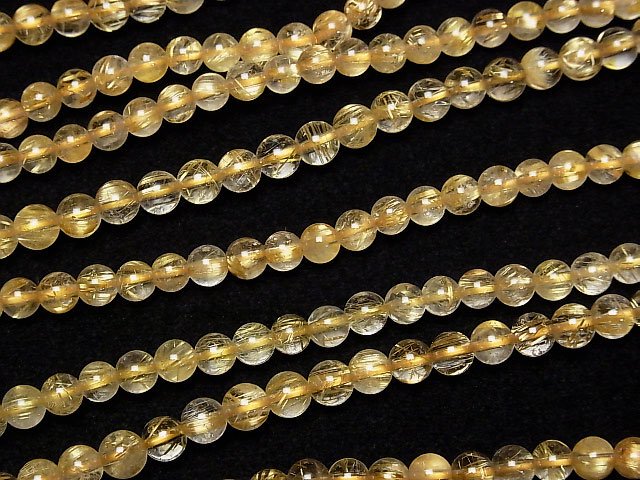 [Video]Rutilated Quartz AAA- Round 5.5mm half or 1strand beads (aprx.21inch/52cm)