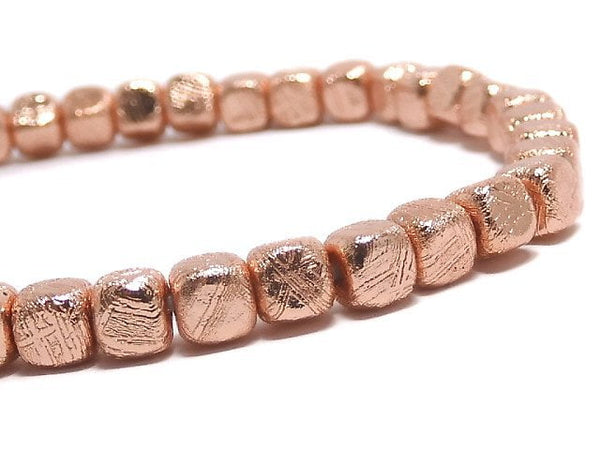 [Video][One of a kind] Meteorite (Muonionalusta) Cube 4x4x4mm Pink Gold Bracelet NO.1