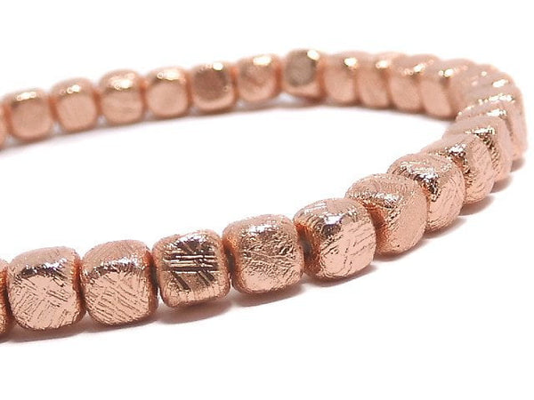 [Video][One of a kind] Meteorite (Muonionalusta) Cube 4x4x4mm Pink Gold Bracelet NO.3