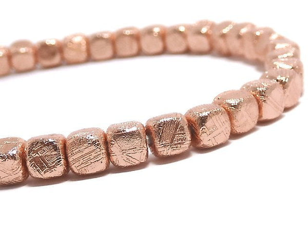 [Video][One of a kind] Meteorite (Muonionalusta) Cube 4x4x4mm Pink Gold Bracelet NO.4