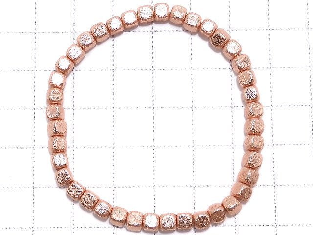 [Video][One of a kind] Meteorite (Muonionalusta) Cube 4x4x4mm Pink Gold Bracelet NO.5