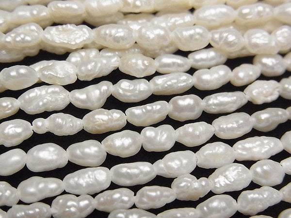 [Video] Fresh Water Pearl Keshi Pearl AA Rice-Baroque 4-5mm White 1strand beads (aprx.14inch/34cm)