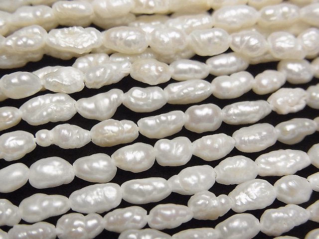 [Video] Fresh Water Pearl Keshi Pearl AA Rice -Baroque 4-5mm White 1strand beads (aprx.14inch/34cm)