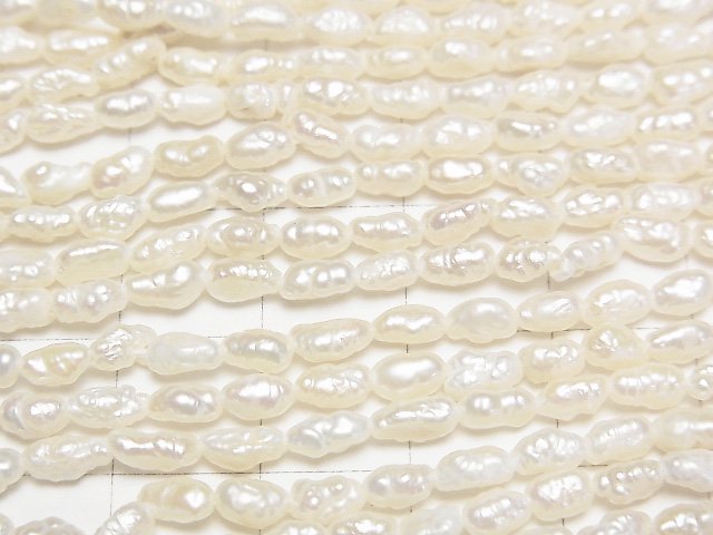 [Video] Fresh Water Pearl Keshi Pearl AA Rice -Baroque 4-5mm White 1strand beads (aprx.14inch/34cm)