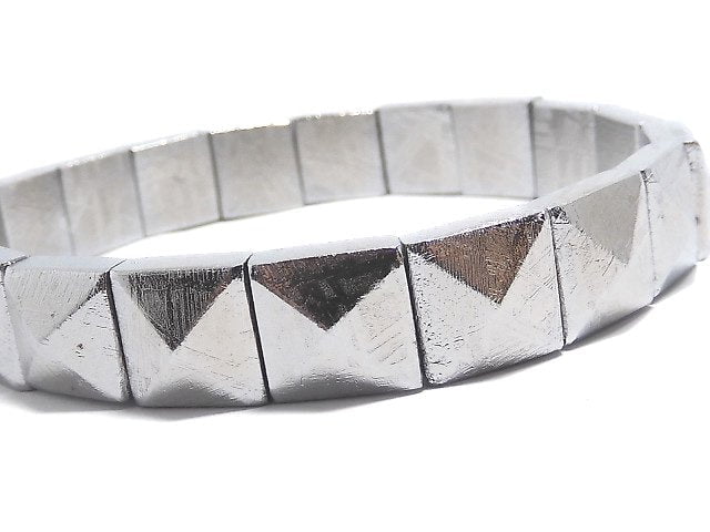 [Video][One of a kind] Meteorite (Muonionalusta) 2-hole Faceted Square 10x10mm Bracelet NO.2