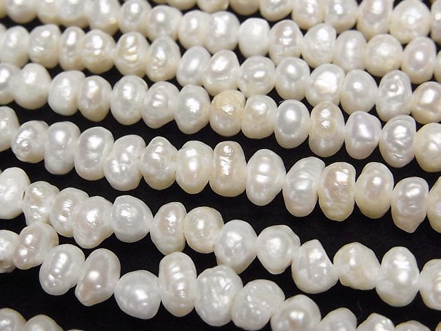 [Video] Fresh Water Pearl AA White Potato-Rondelle 5-6mm 1strand beads (aprx.14inch/34cm)